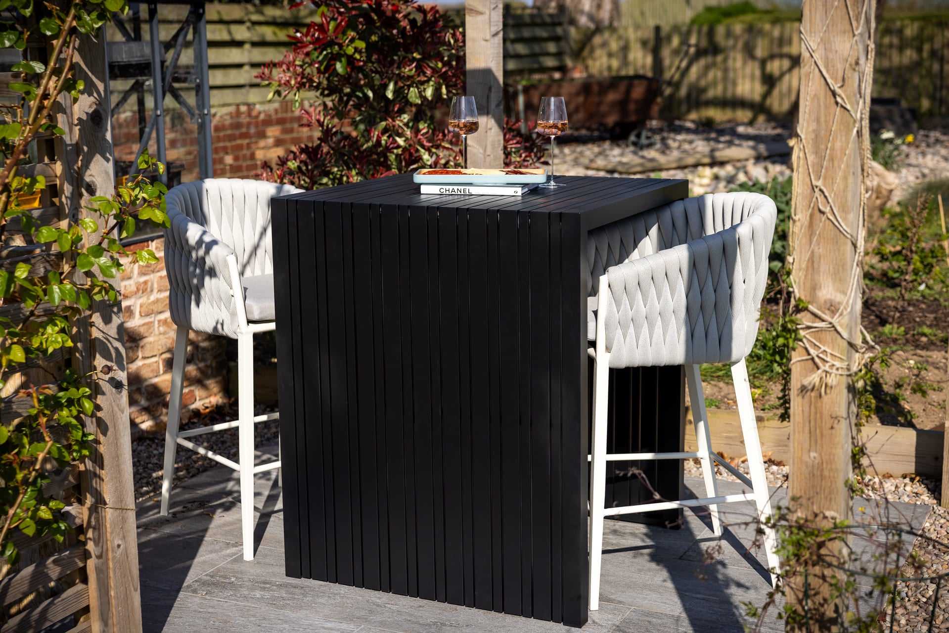 Seatherny 4 Seater Aluminum Bar set with Rope Weave Stools