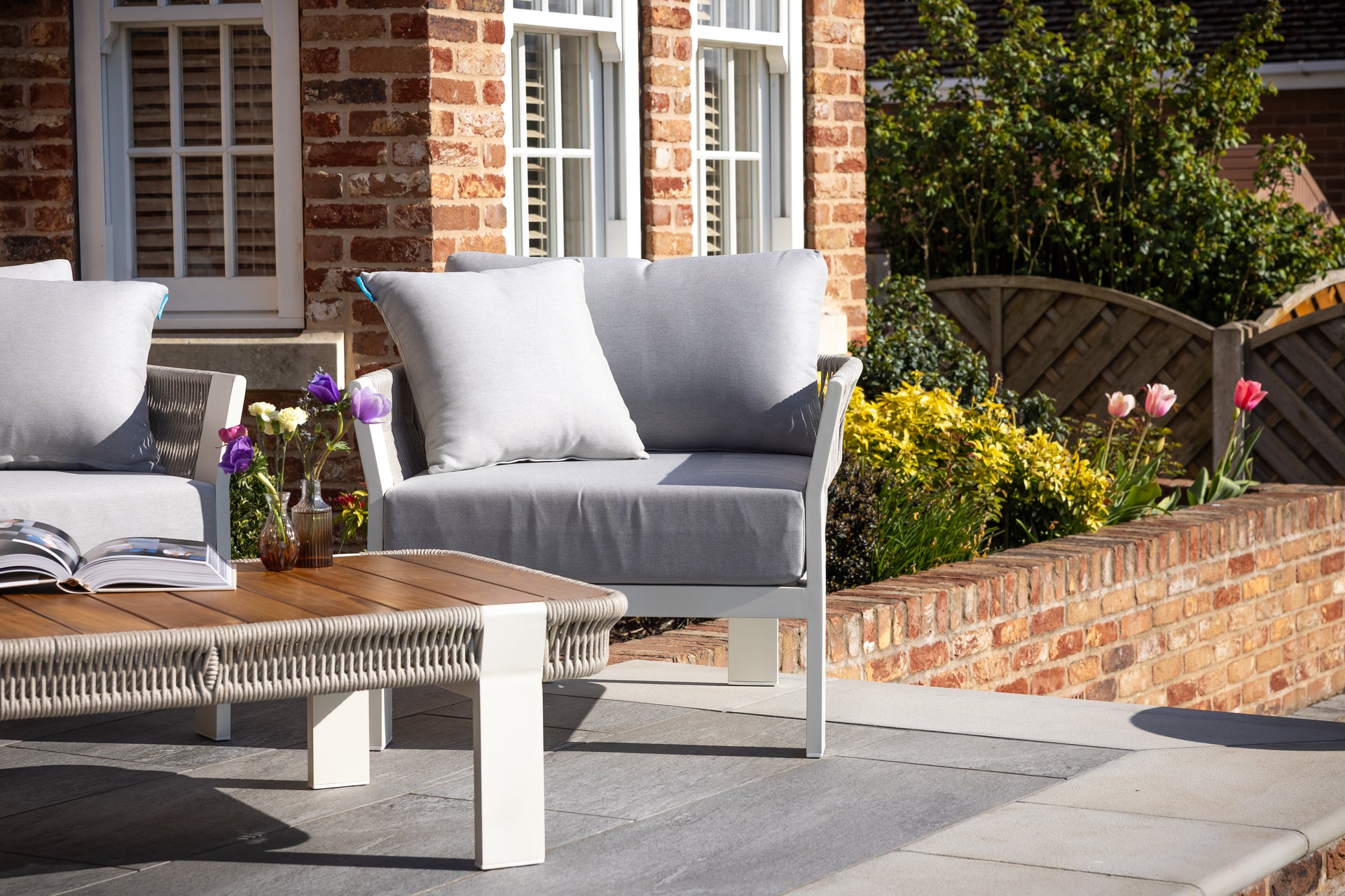 Seatherny Rope Weave 2 Seat Sofa Set with Rectangular Coffee Table