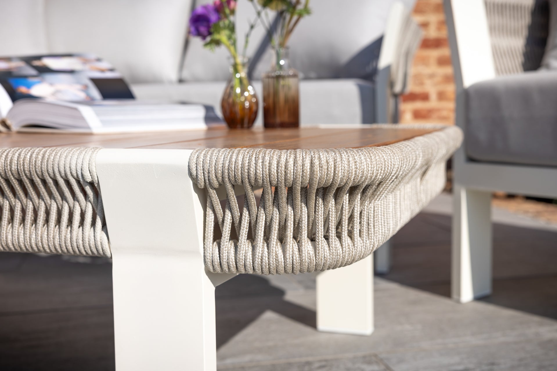 Seatherny Rope Weave 2 Seat Sofa Set with Rectangular Coffee Table