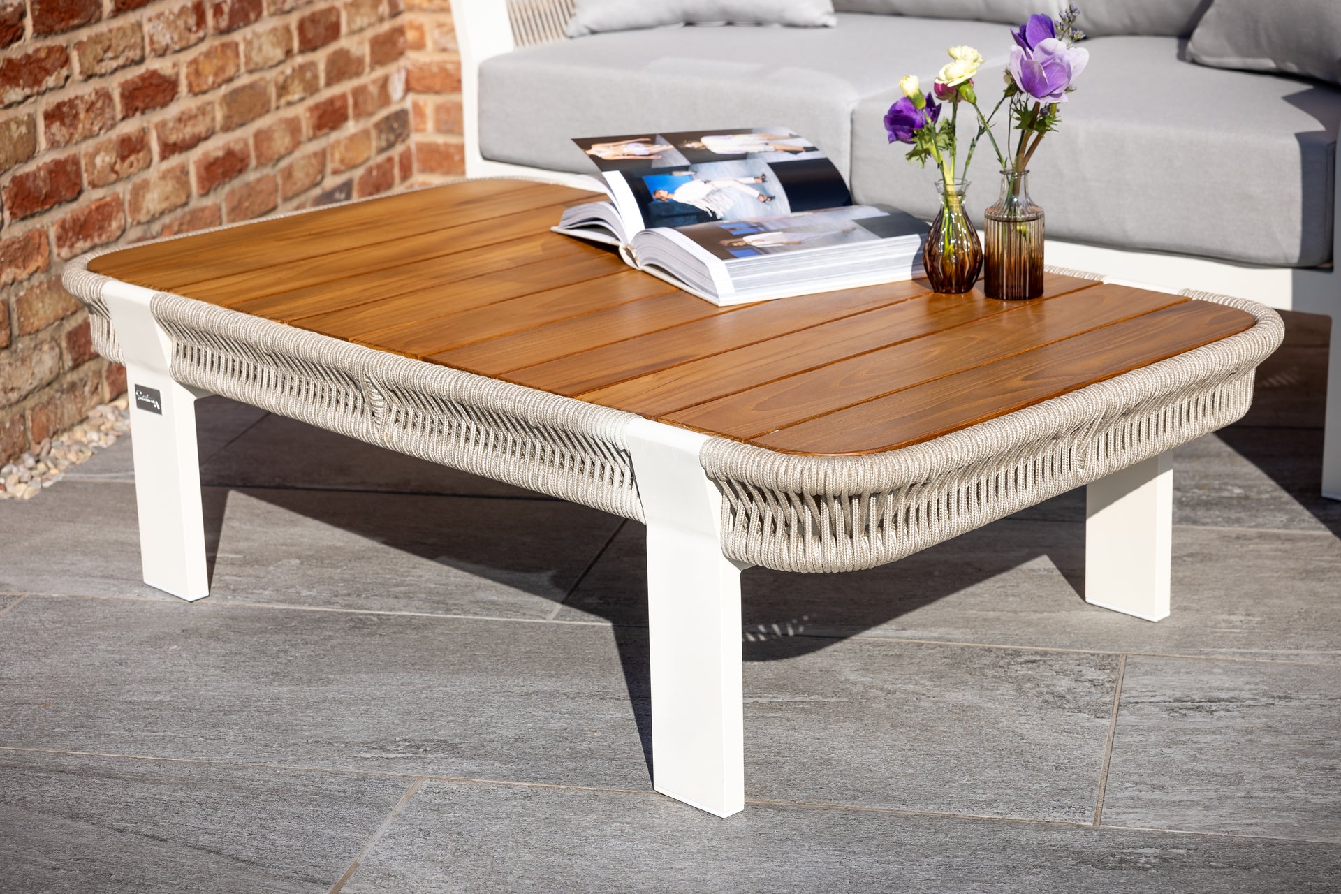 Seatherny Rope Weave 2 Seat Sofa Set with Rectangular Coffee Table