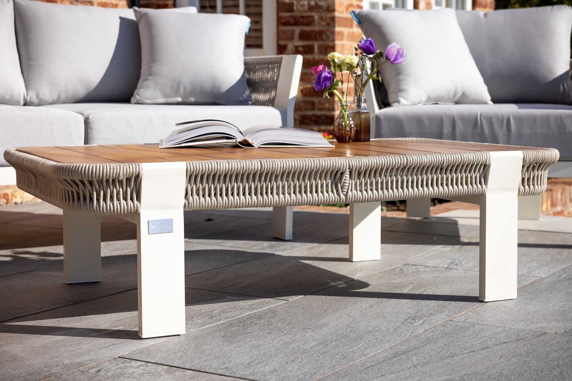 Seatherny Rope Weave 2 Seat Sofa Set with Rectangular Coffee Table