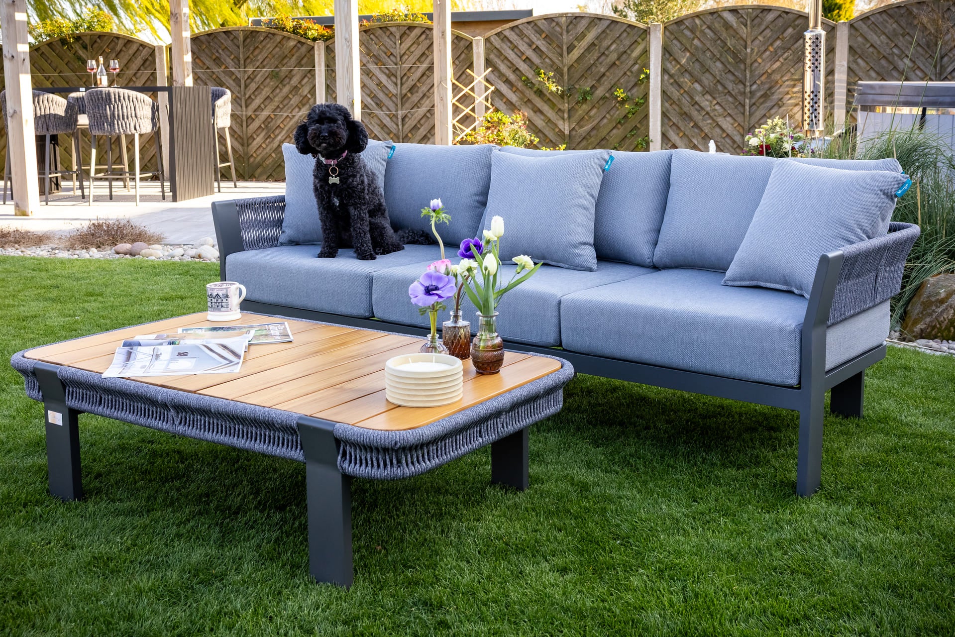 Seatherny Rope Weave 3 Seat Sofa Set with Rectangular Coffee Table