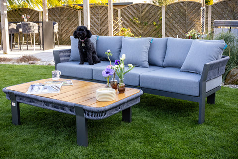 Seatherny Rope Weave 3 Seat Sofa Set with Rectangular Coffee Table