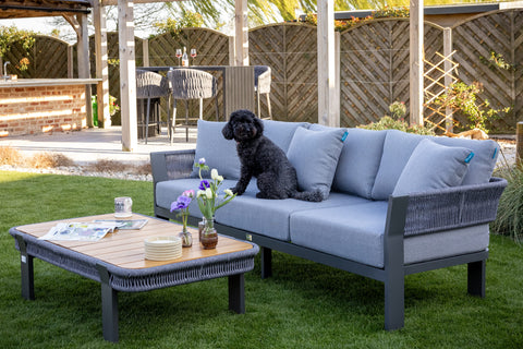 Seatherny Rope Weave 3 Seat Sofa Set with Rectangular Coffee Table