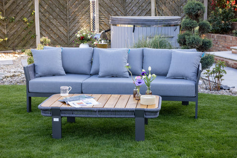 Seatherny Rope Weave 3 Seat Sofa Set with Rectangular Coffee Table