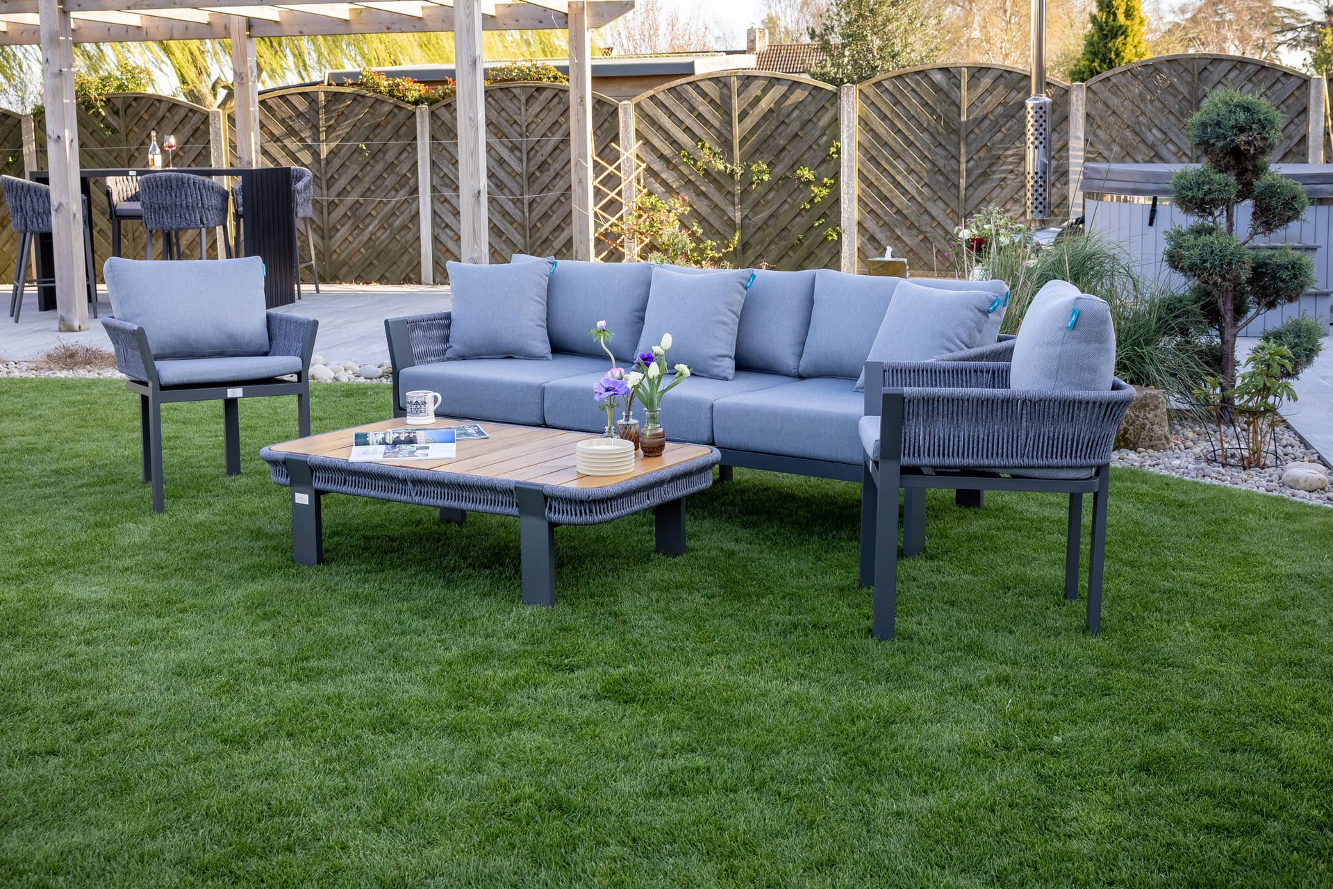 Seatherny Rope Weave 3 Seat Sofa Set with Rectangular Coffee Table