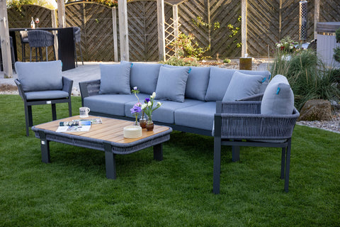 Seatherny Rope Weave 3 Seat Sofa Set with Rectangular Coffee Table