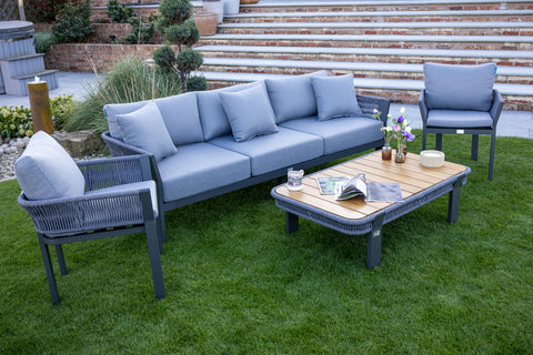 Seatherny Rope Weave 3 Seat Sofa Set with Rectangular Coffee Table