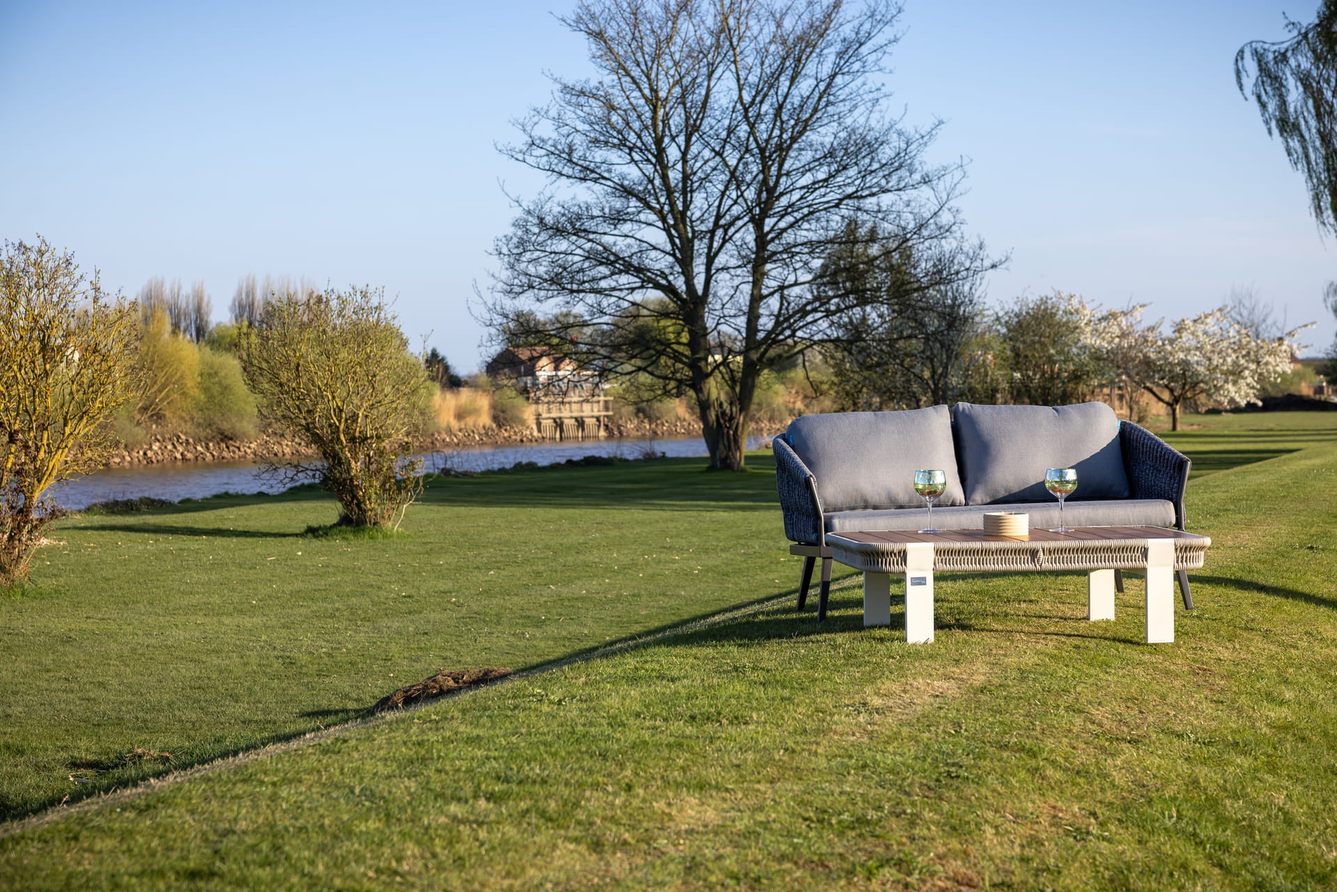 Seatherny Rope Weave 3 Seat Sofa Set with Rectangular Coffee Table