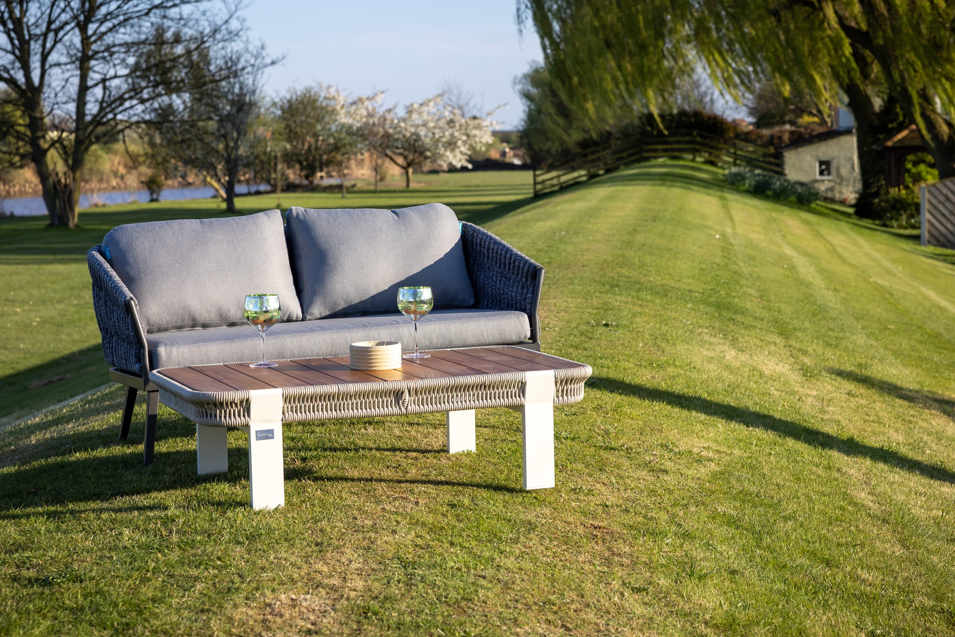 Seatherny Rope Weave 3 Seat Sofa Set with Rectangular Coffee Table