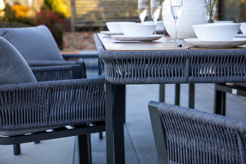 Seatherny 6 Seat Dining Set Rope Weave with Teak Wood Table Top