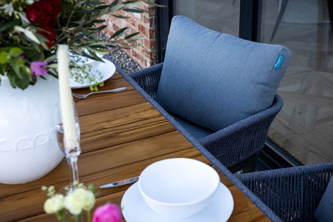 Seatherny 6 Seat Dining Set Rope Weave with Teak Wood Table Top