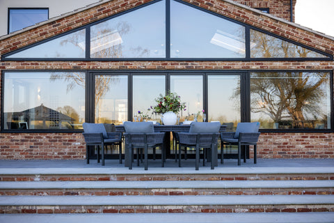 Seatherny 6 Seat Dining Set Rope Weave with Teak Wood Table Top