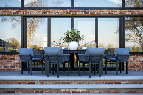 Seatherny 6 Seat Dining Set Rope Weave with Teak Wood Table Top