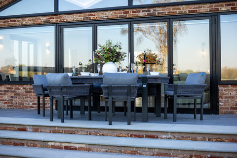 Seatherny 6 Seat Dining Set Rope Weave with Teak Wood Table Top