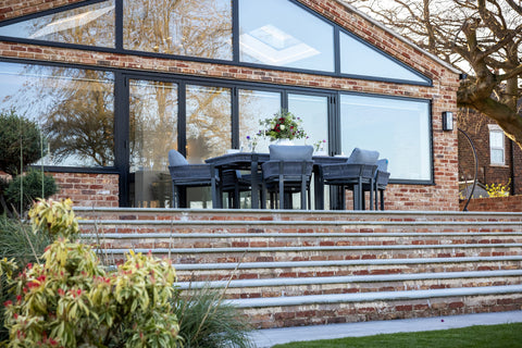 Seatherny 6 Seat Dining Set Rope Weave with Teak Wood Table Top