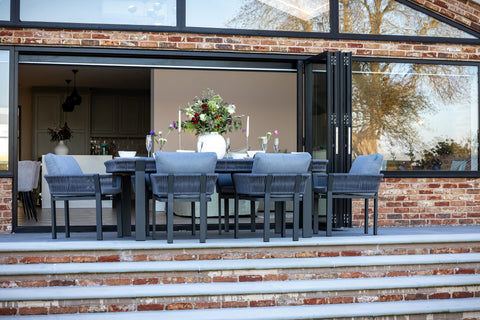 Seatherny 6 Seat Dining Set Rope Weave with Teak Wood Table Top