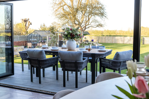 Seatherny 6 Seat Dining Set Rope Weave with Teak Wood Table Top