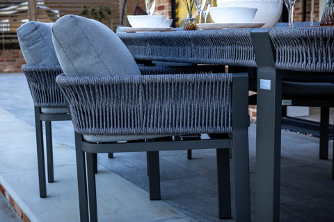 Seatherny 6 Seat Dining Set Rope Weave with Teak Wood Table Top