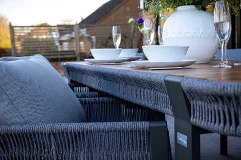 Seatherny 6 Seat Dining Set Rope Weave with Teak Wood Table Top