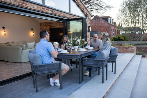 Seatherny 6 Seat Dining Set Rope Weave with Teak Wood Table Top