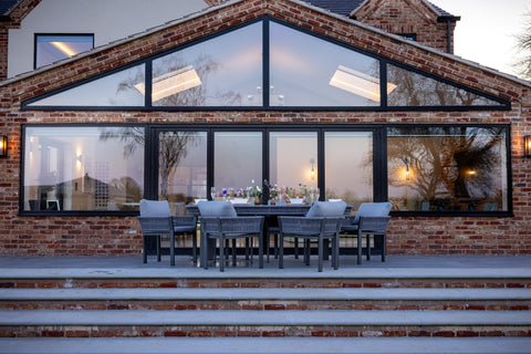 Seatherny 6 Seat Dining Set Rope Weave with Teak Wood Table Top