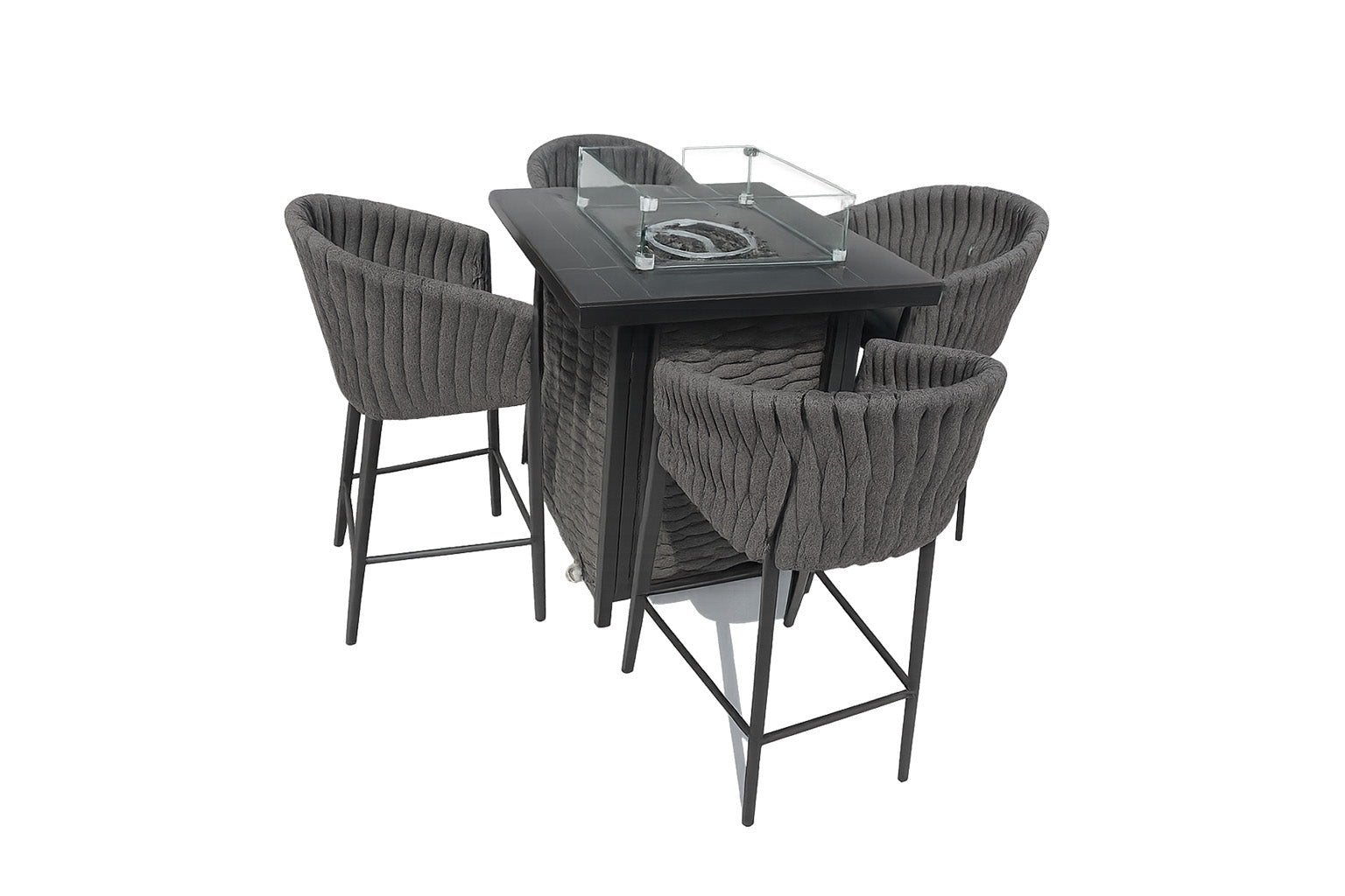 Seatherny Rope Weave 4 Seater Bar Set with Fire Pit Set