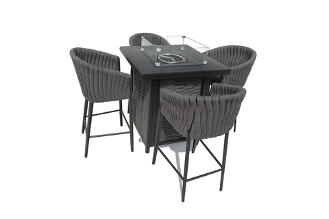 Seatherny Rope Weave 4 Seater Bar Set with Fire Pit Set