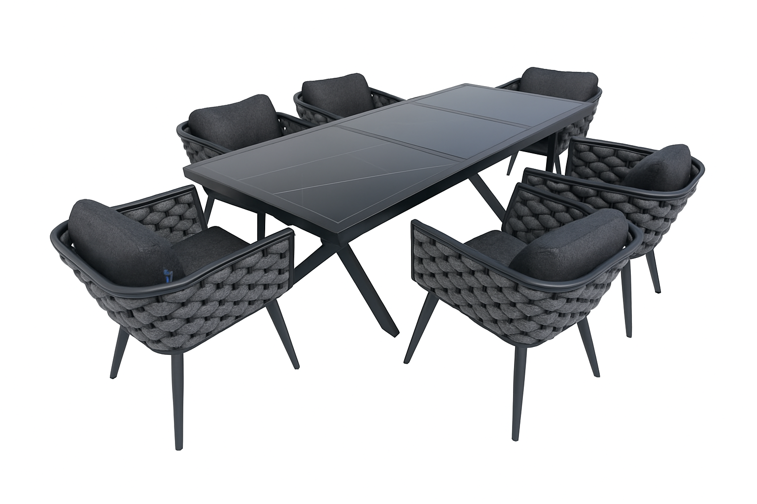 Seatherny 6 Seater Extendable Ceramic Tile Top Dining set with Rope Weave Chairs.
