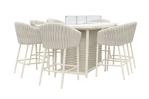 Seatherny Rope Weave 6/8 Seater Bar Set with Fire Pit Set